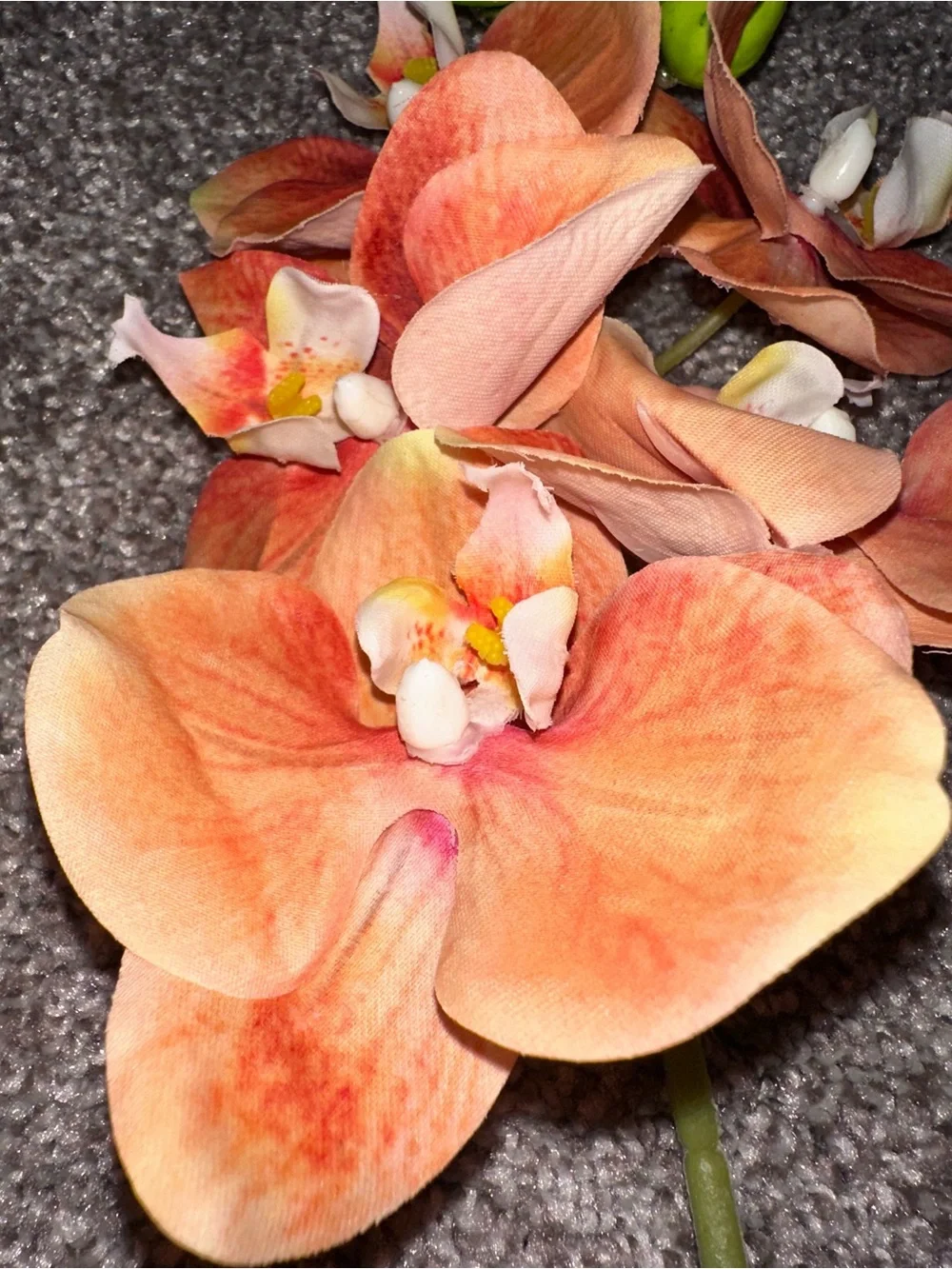 💐 Orange Coral Artificial Faux Orchid Stem Bouquet - 4 pieces 💐