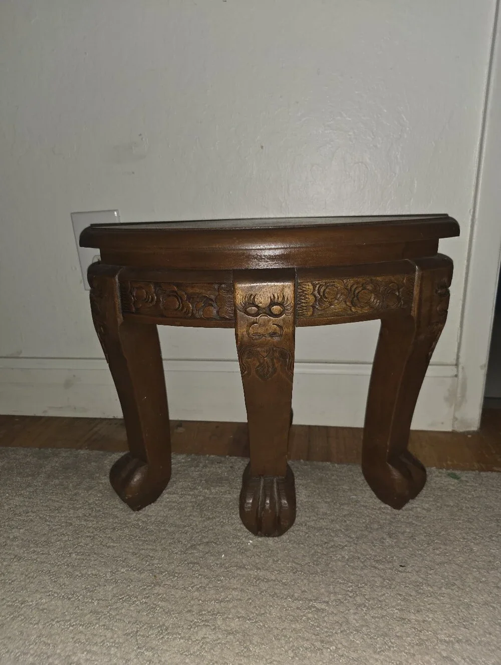 Vintage 1950s Mid Century Carved Wooden Chinese Claw Footed Table Stool
