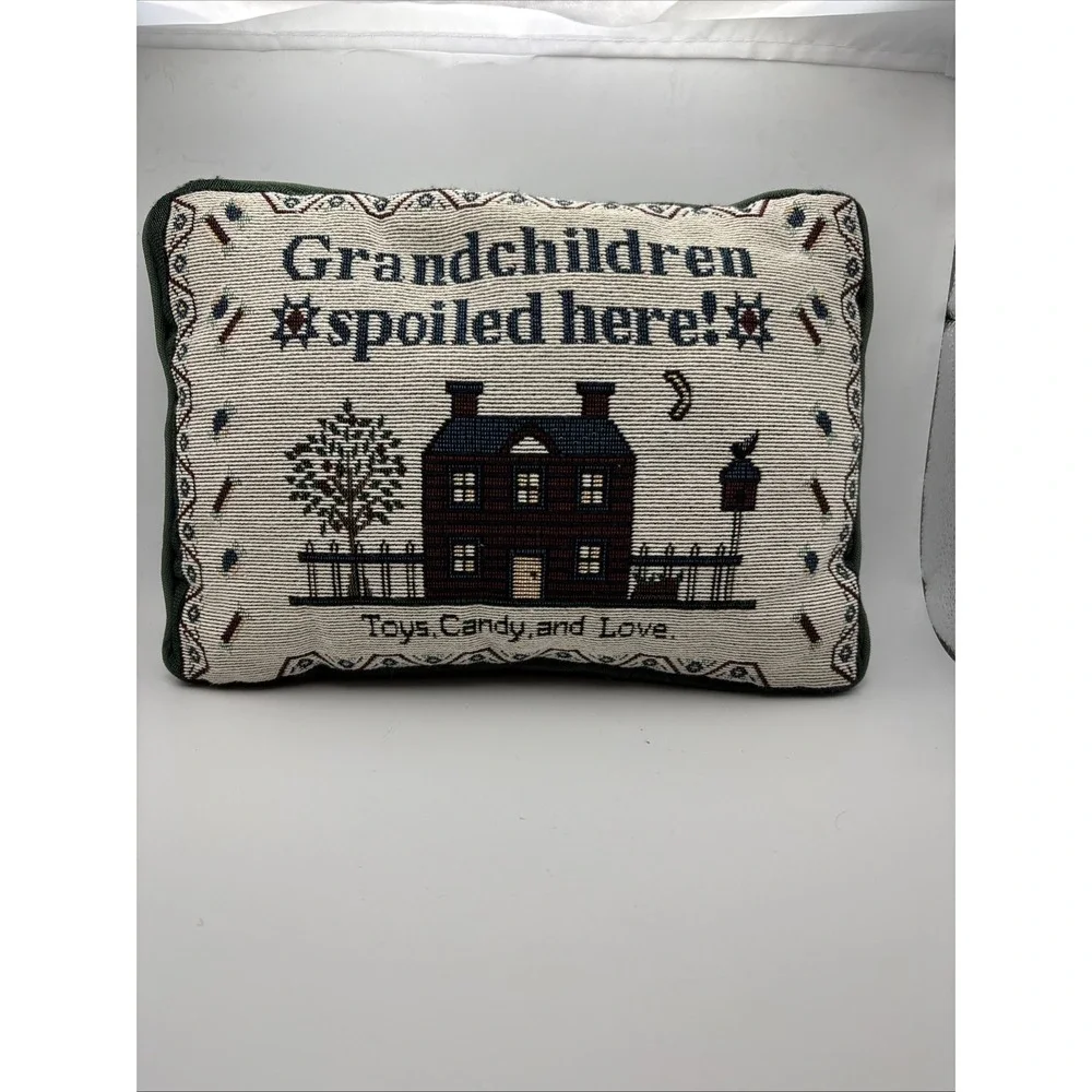 Needlepoint Pillow GRANDCHILDREN SPOILED HERE! Toys Candy And Love 11