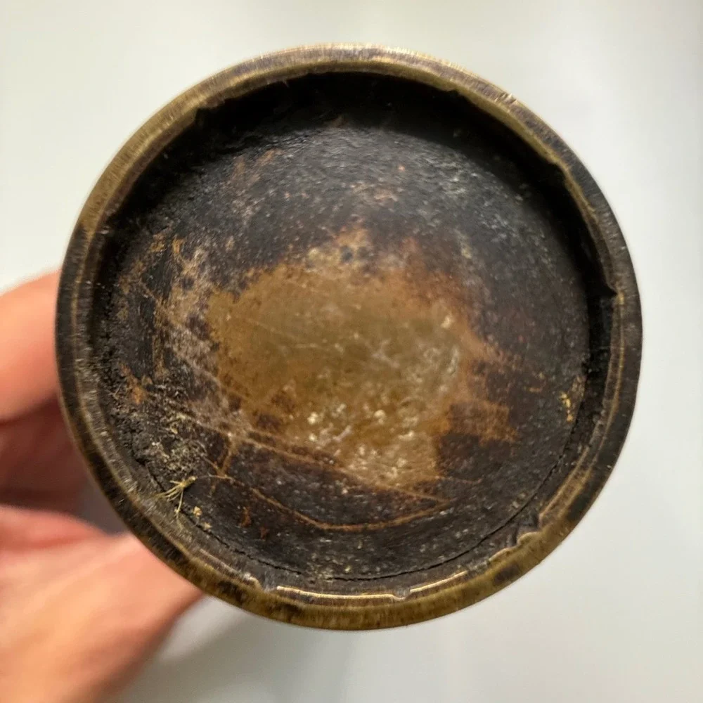 Vintage Brass Bud Vase Etched Pagoda Mount Fuji Asian‎ Home Decor