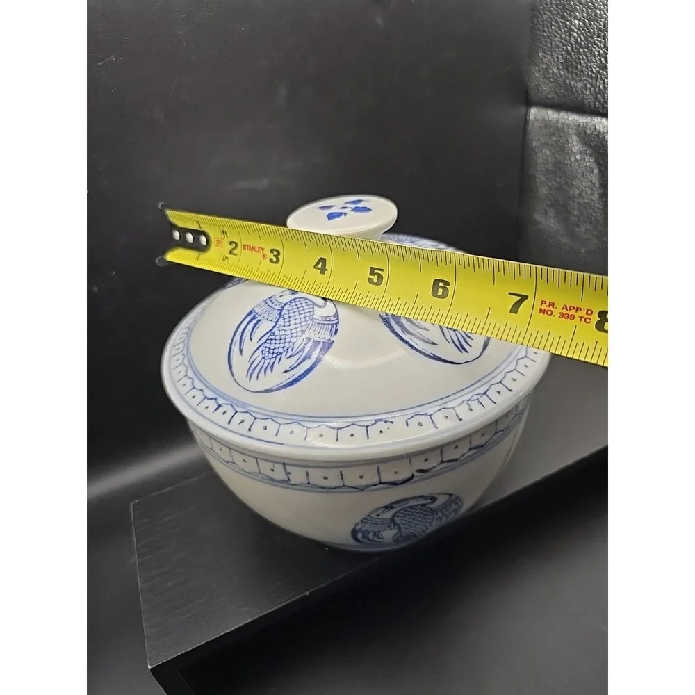 Blue and White Lidded Soup Tureen Or Rice‎ Bowl with Phoenix Crane Design