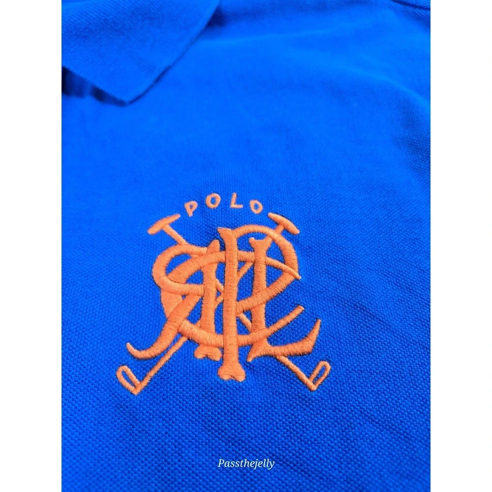 Vtg Polo Ralph Lauren Shirt Mens Large Big Crest‎ Blue Jockey Club Golf Y2K