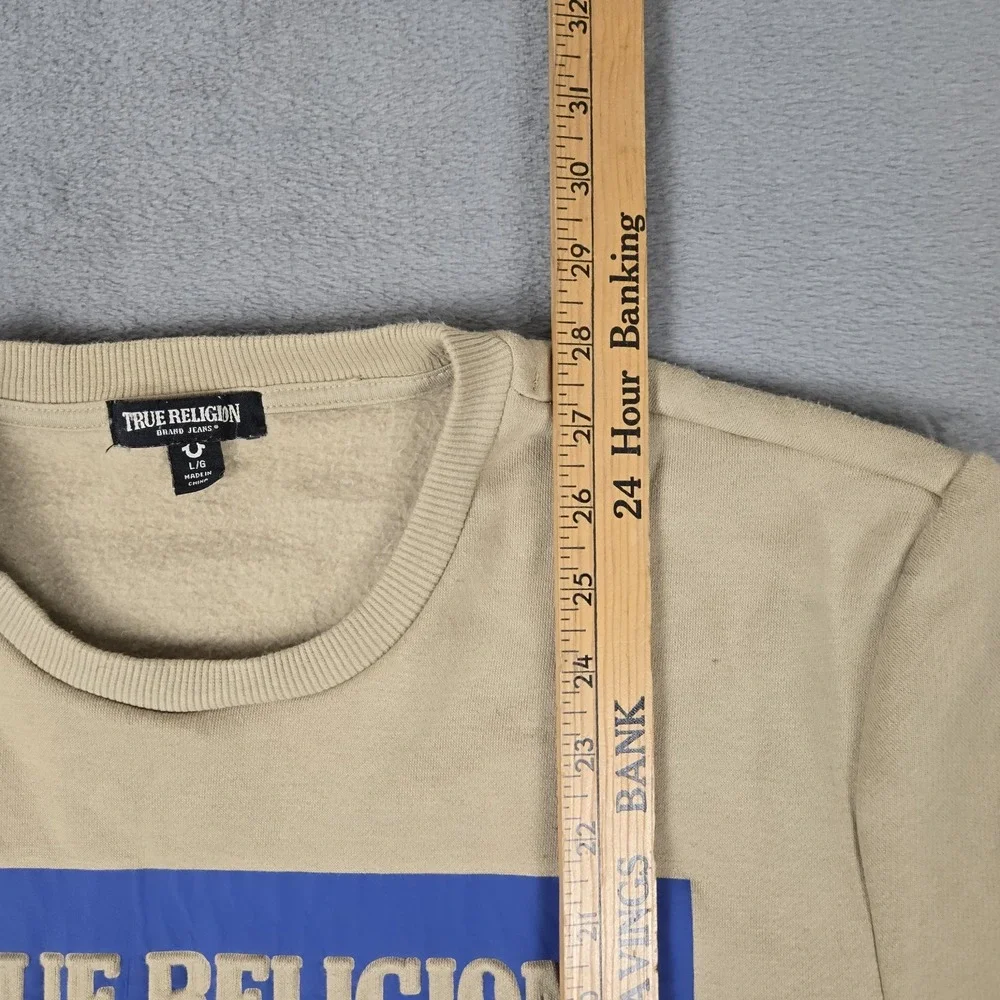 True Religion Sweatshirt Mens Large Travertine Long Sleeve Crew Neck‎ Embossed