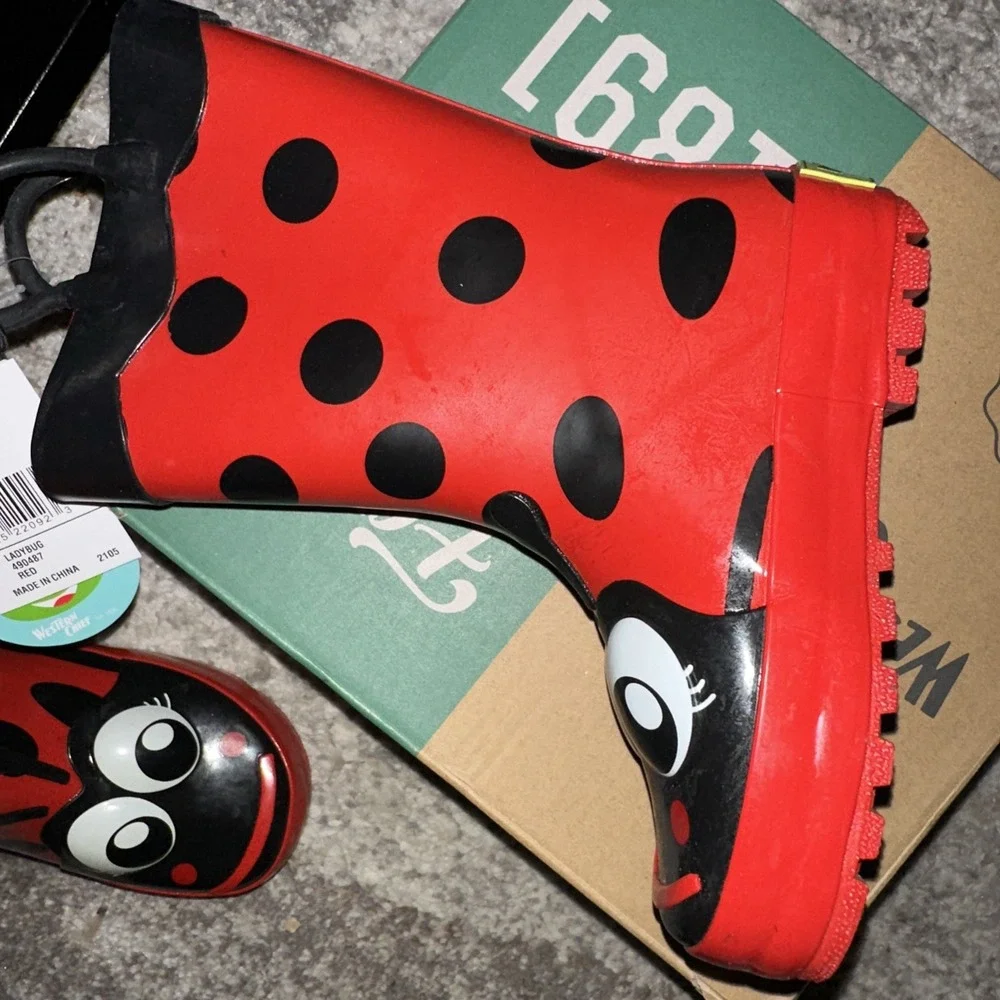 Ladybug Rain‎ Boots Western Chief Kids Sz 8 Waterproof Red Black NWT Pull-On NEW