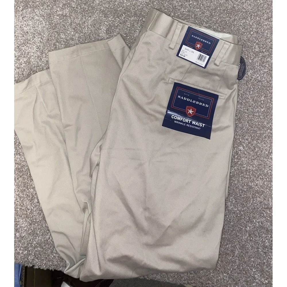Saddlebred Khaki Pants Flat Front‎ Comfort Waist Wrinkle Resistant 36x29 Preppy