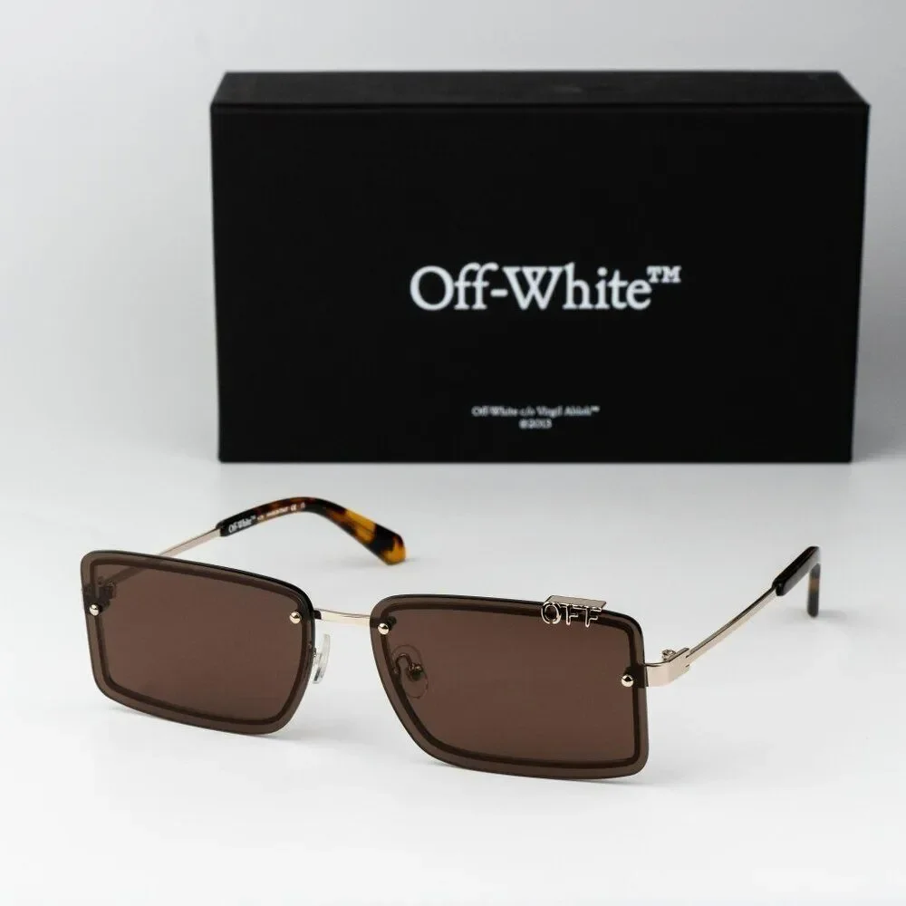SALE!!! Off-White TAMPA Men Sunglasses Gold Brown Rectangular OERI13N TAMPA 7664