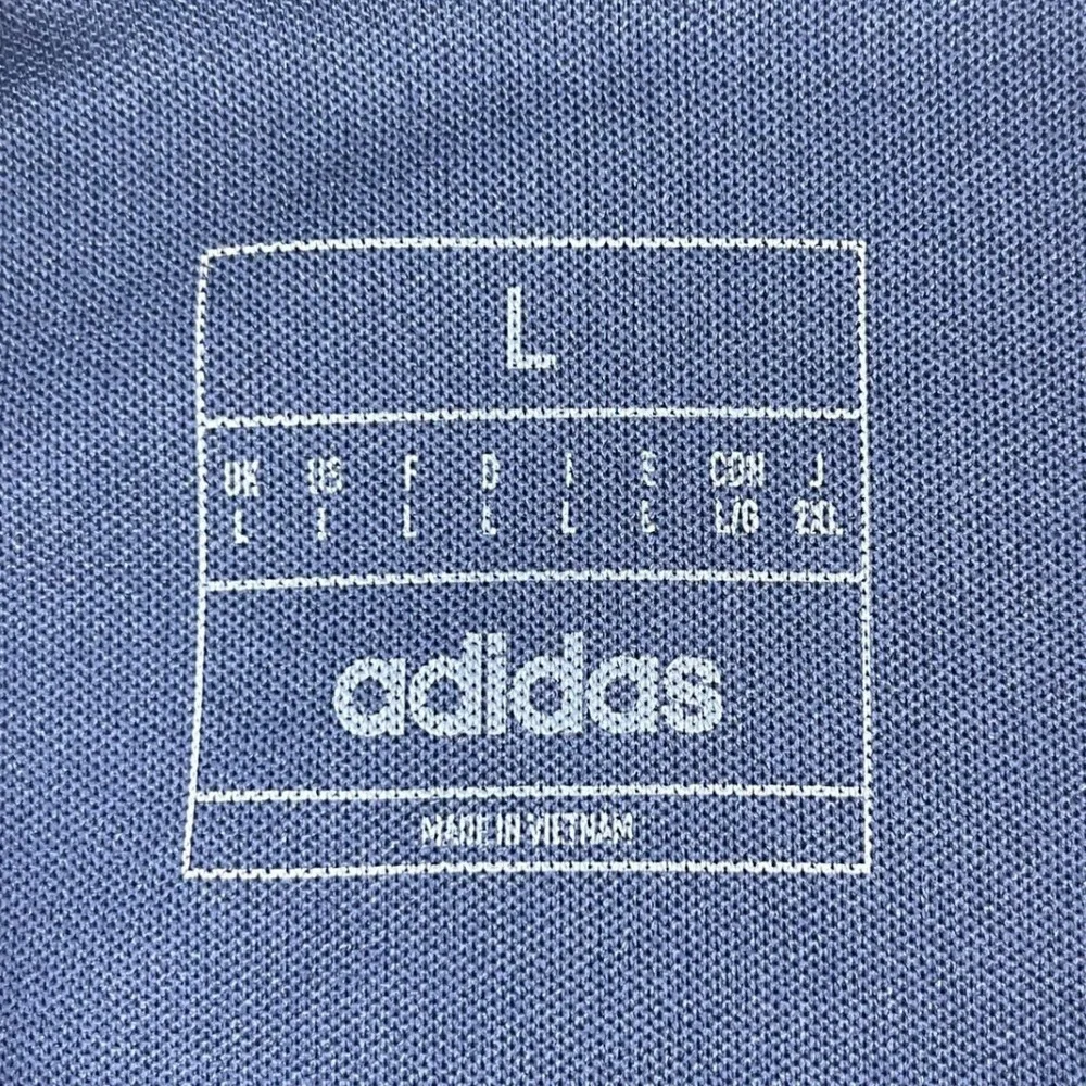 Adidas Mens Large Navy Blue Polo Shirt Geometric Chest Stripe Performance