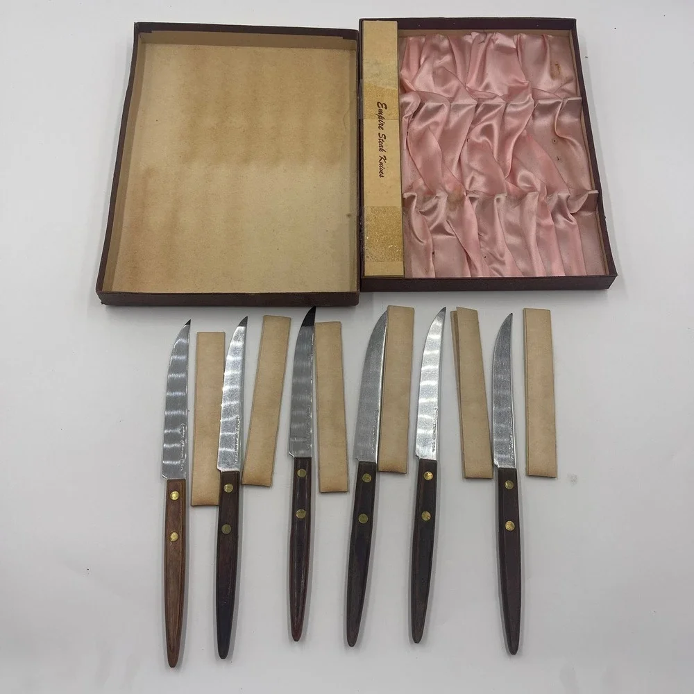 Empire Steak Knives Set‎ 6 Piece Stainless Wood Handle Vintage USA Mid centrury