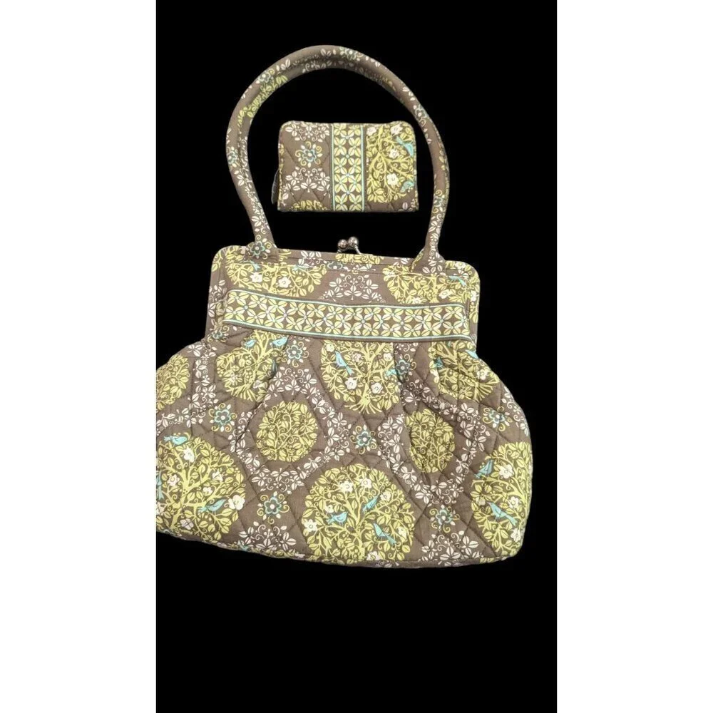 Vera Bradley Kiss Lock Alice Sittin in a Tree Teal/GreenPurse Hand Bag + wallet‎