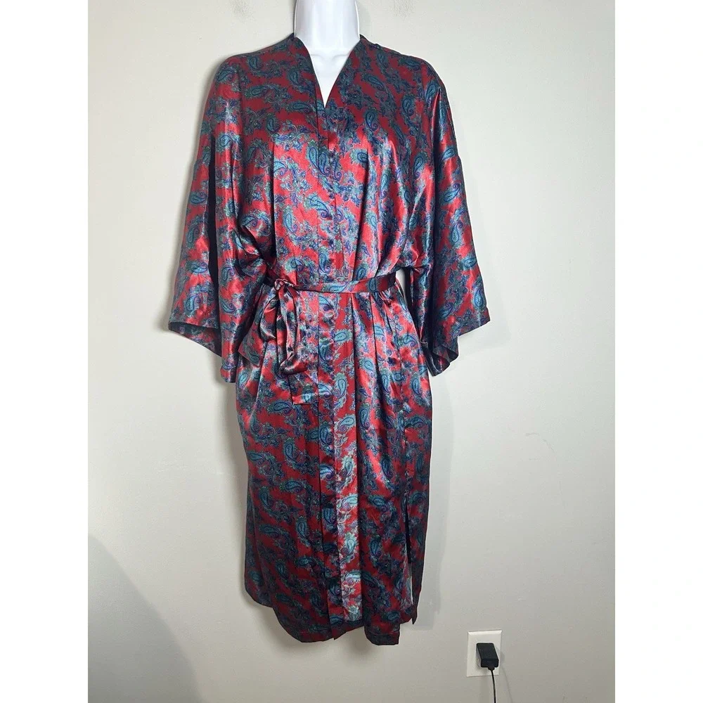 VTG Victoria's Secret Gold Label Paisley Kimono Robe - Red Jewel Tone 80s/90s OS