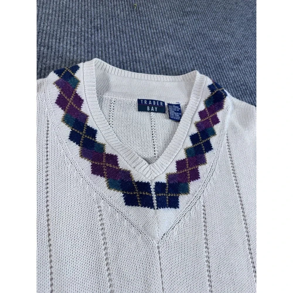 Vintage Trader Bay Ivory Knit Ramie Cotton Pullover‎ Sweater V-Neck