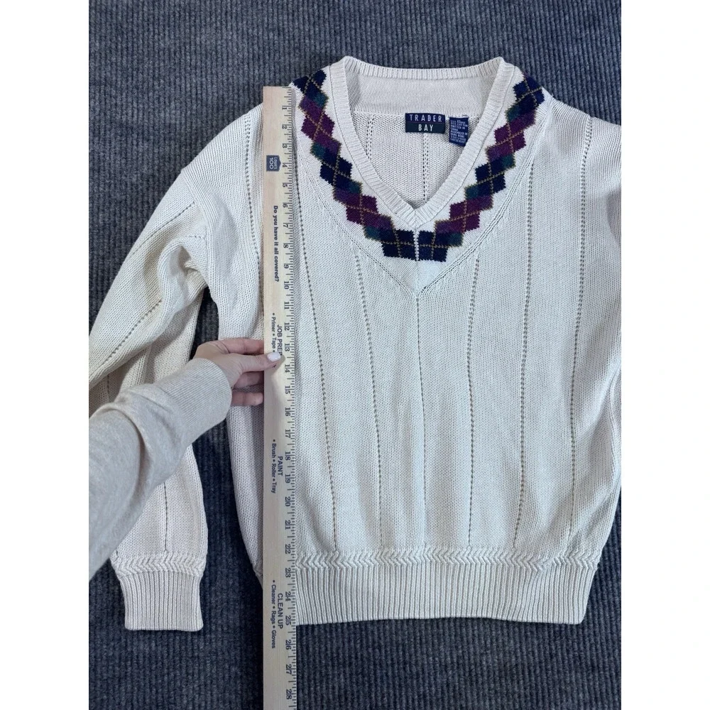 Vintage Trader Bay Ivory Knit Ramie Cotton Pullover‎ Sweater V-Neck
