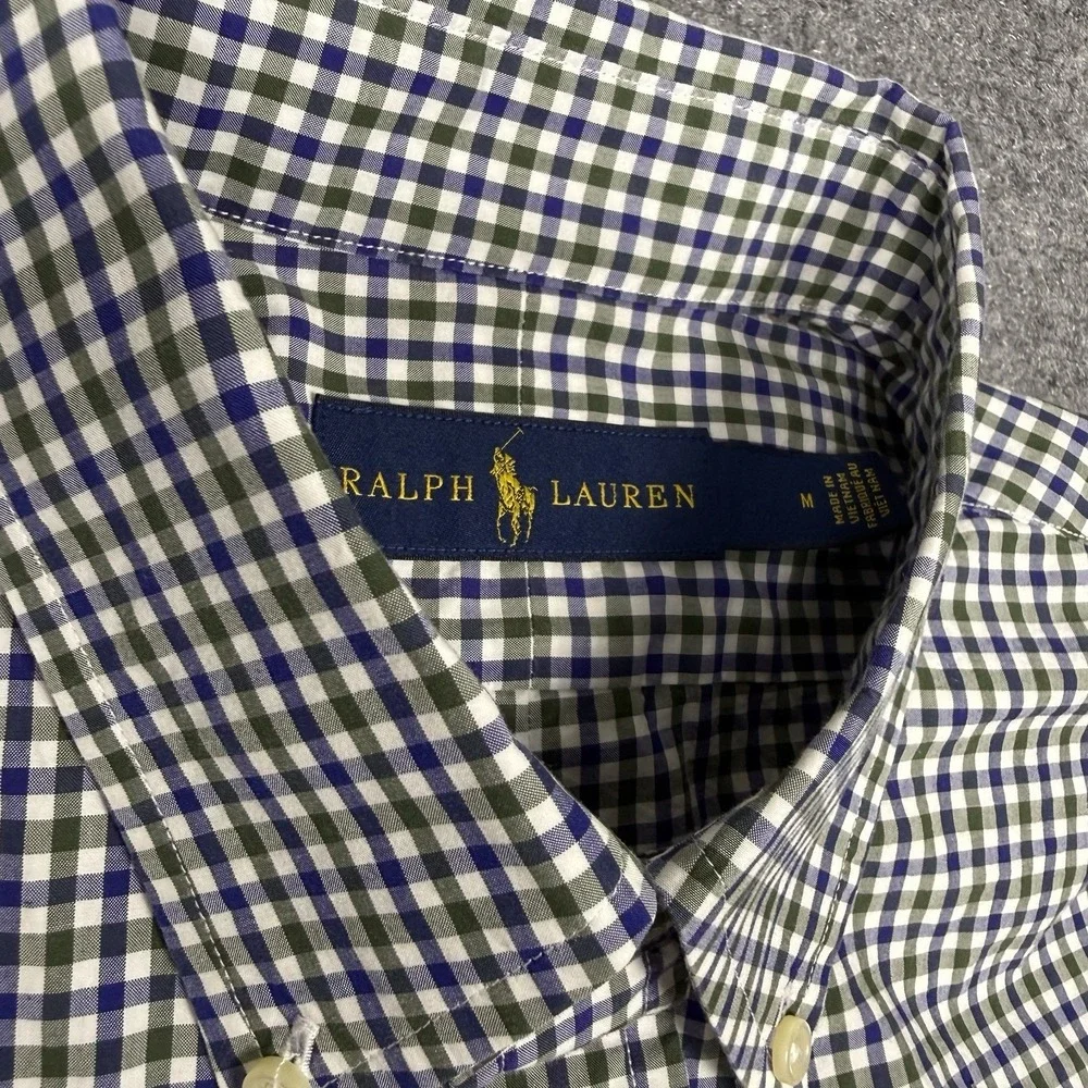 Polo Ralph Lauren Men's Gingham Check Button Down Shirt Blue Green Medium