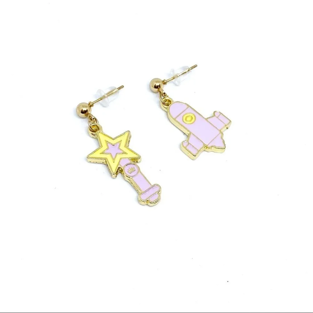 Pastel Lavender Enamel Rocket 🚀 & Star Earring