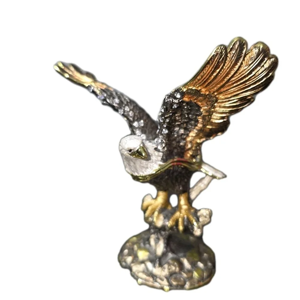 Bejeweled Enameled Pewter Bald Eagle‎ Trinket Box With Crystals 4
