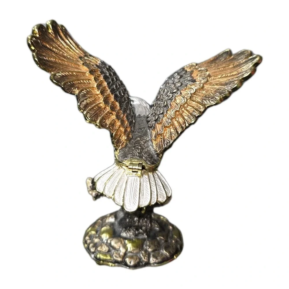 Bejeweled Enameled Pewter Bald Eagle‎ Trinket Box With Crystals 4