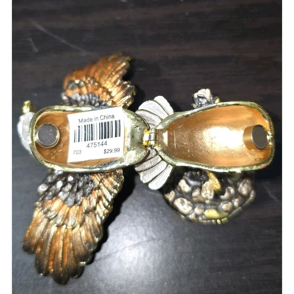 Bejeweled Enameled Pewter Bald Eagle‎ Trinket Box With Crystals 4