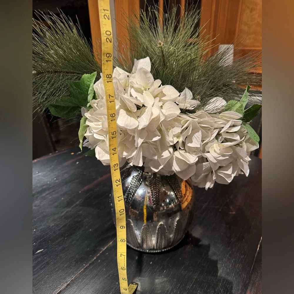 POTTERY BARN Floral arrangement in silver vase