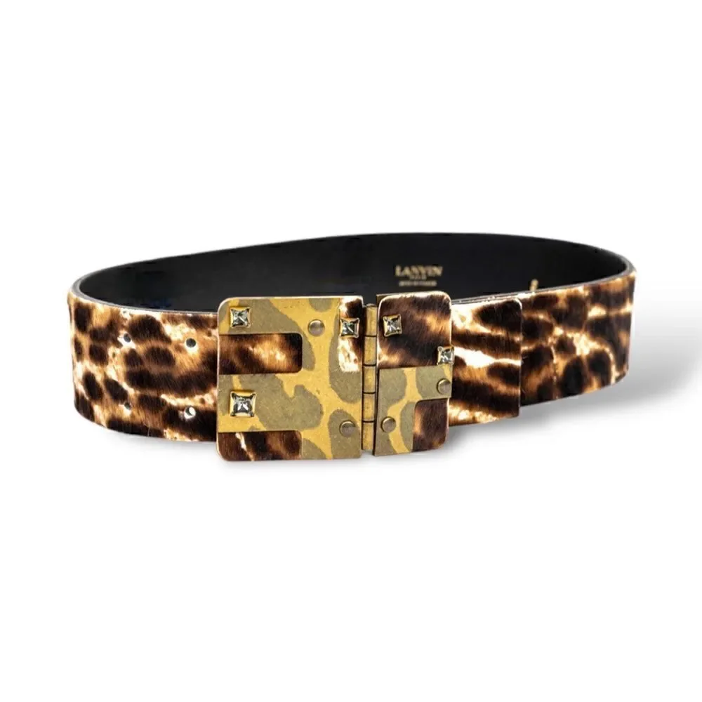 LANVIN Calf Hair Waist Belt with Antique Gold and Crystal Buckle |Size: Small|