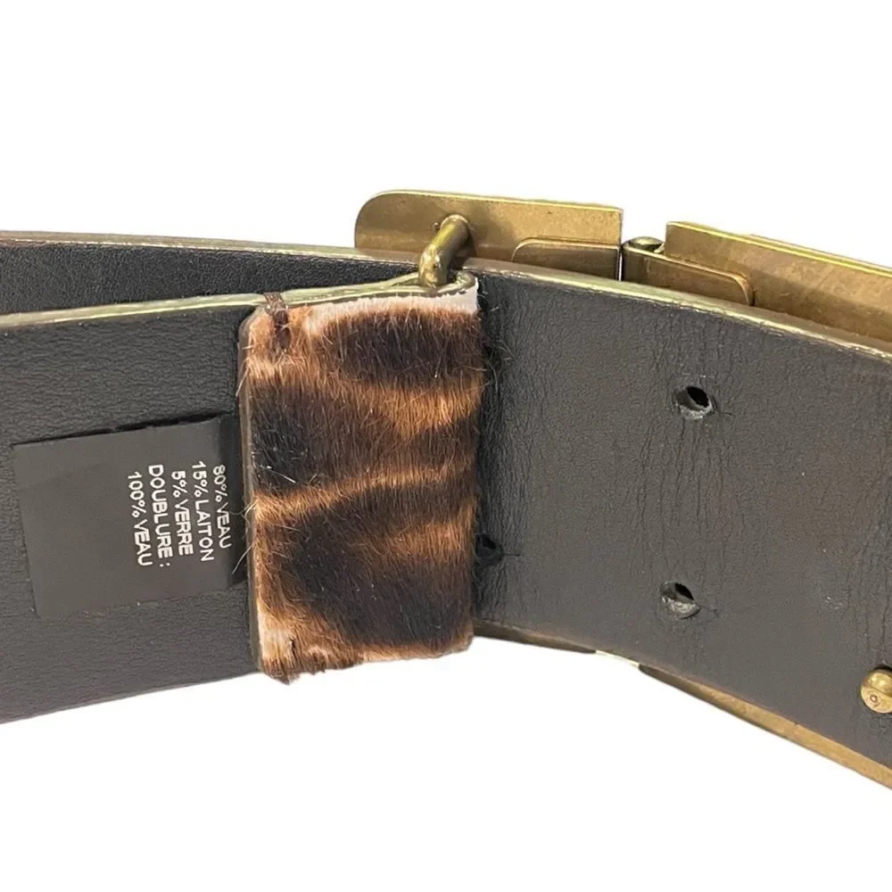 LANVIN Calf Hair Waist Belt with Antique Gold and Crystal Buckle |Size: Small|