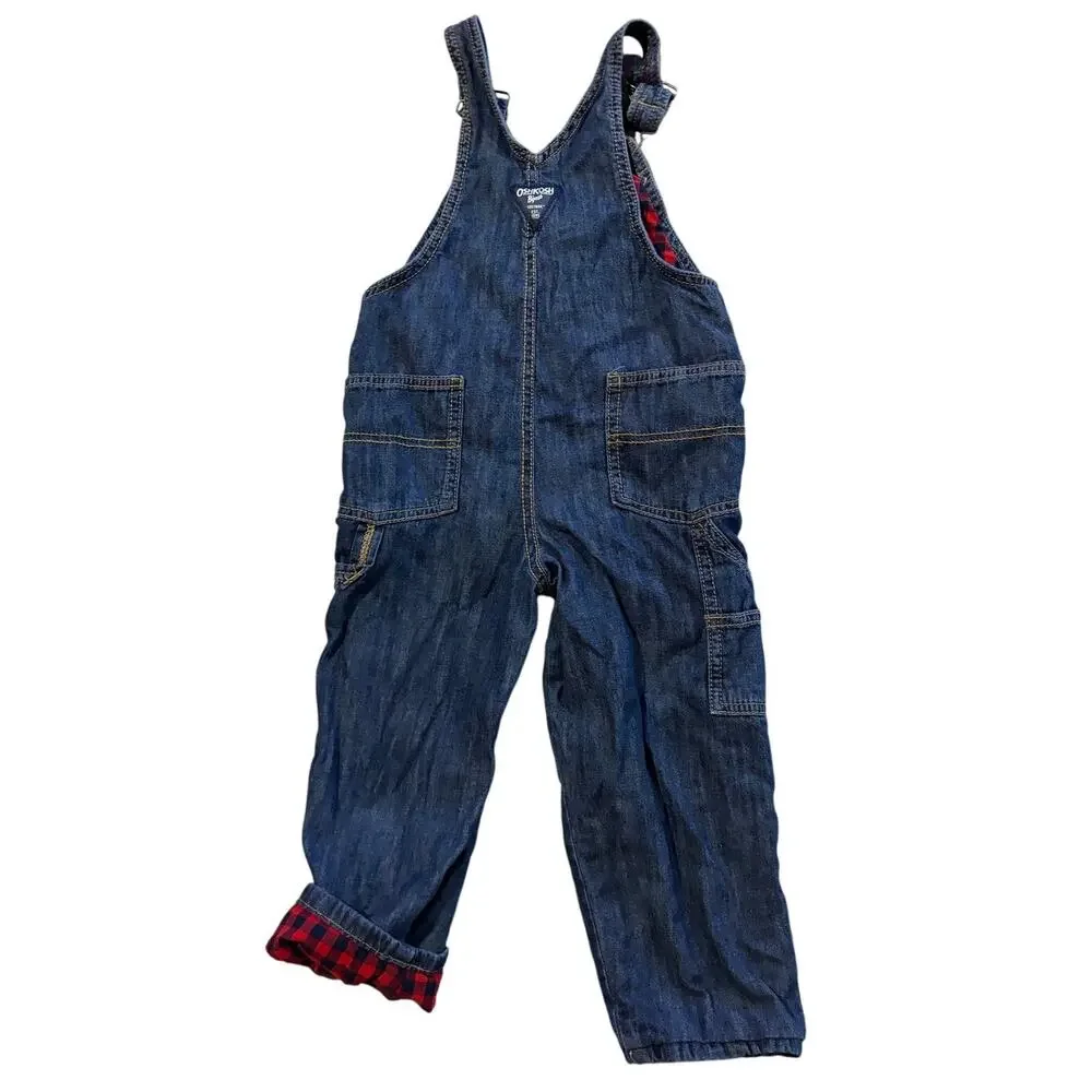 OshKosh B'Gosh Vestbak Red Plaid‎ Flannel Lined Bib Overalls size 4T Carpenter