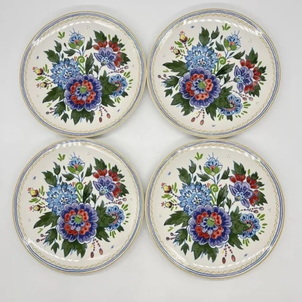Pottery Barn Flora Botanica Salad Plate 8.25” S/4 Purple Blue Floral‎ Flowers