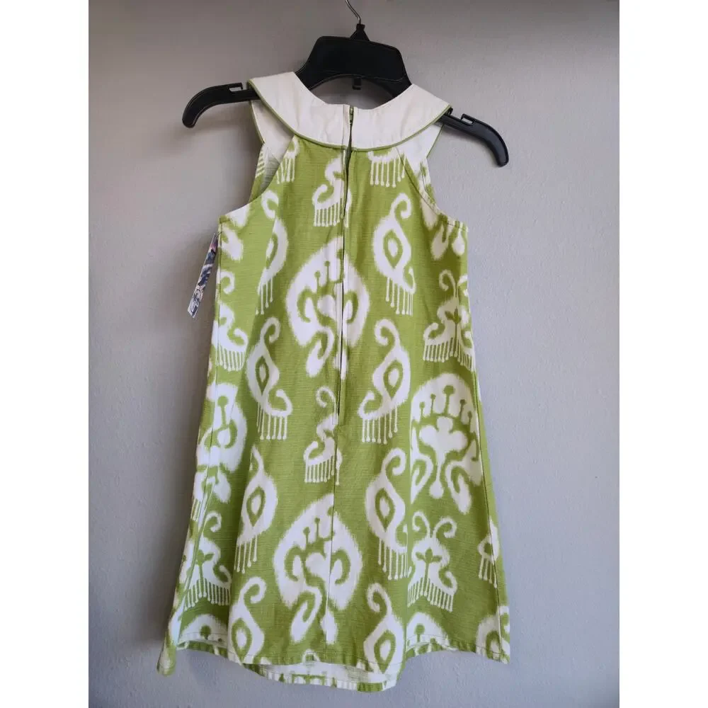 Gymboree Girls Green White‎ Ikat Bejeweled Collar Sleeveless Dress Size 8 2010=0