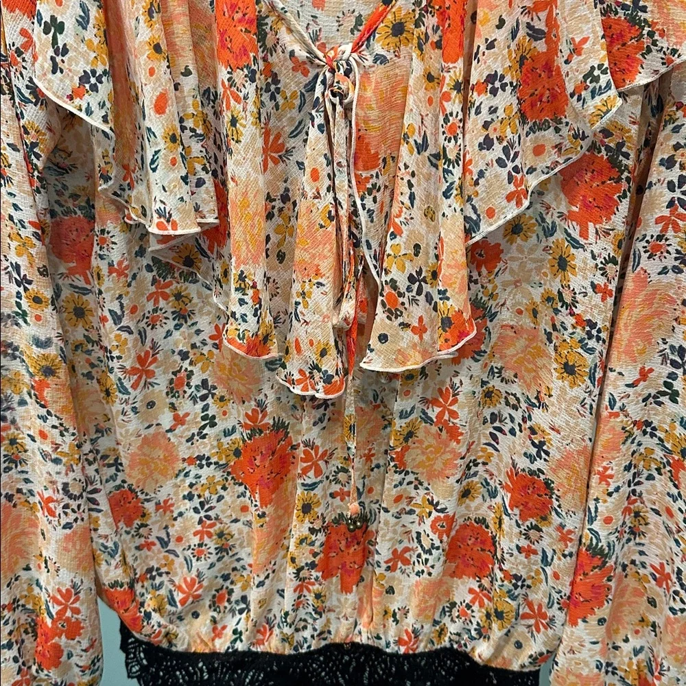 Free People Floral Ruffle bodysuit - Red and Orange