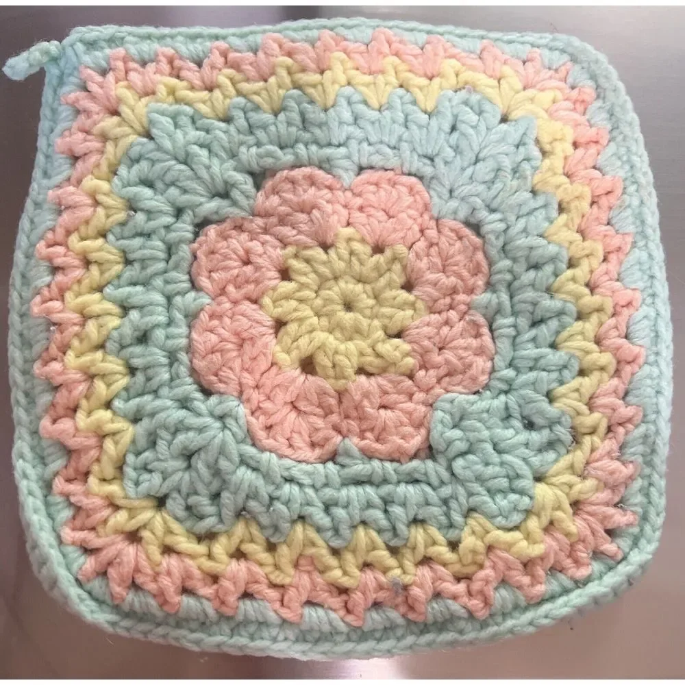 Vintage Crocheted Double‎ Sided Pot Holder Pastel Multicolor Square Oven Mitt