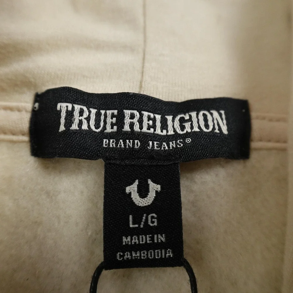 NEW True Religion Hoodie Mens L Beige Buddha Full Zip‎ Sweatshirt Sweater Jacket