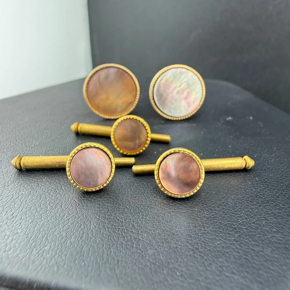 Vintage Cufflinks Abalone Gold Tone