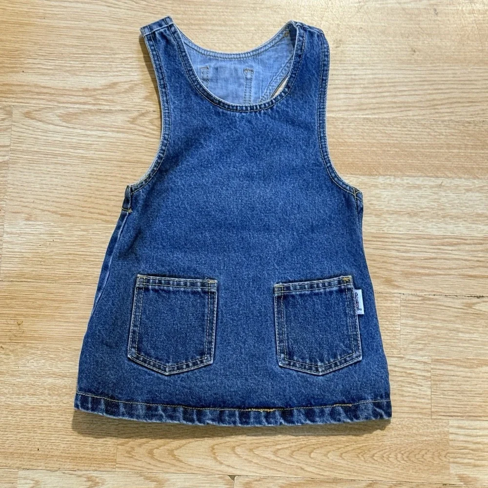 Vintage GUESS Denim Jean Jumper Dress Size 3T USA Made Classic 90s Blue