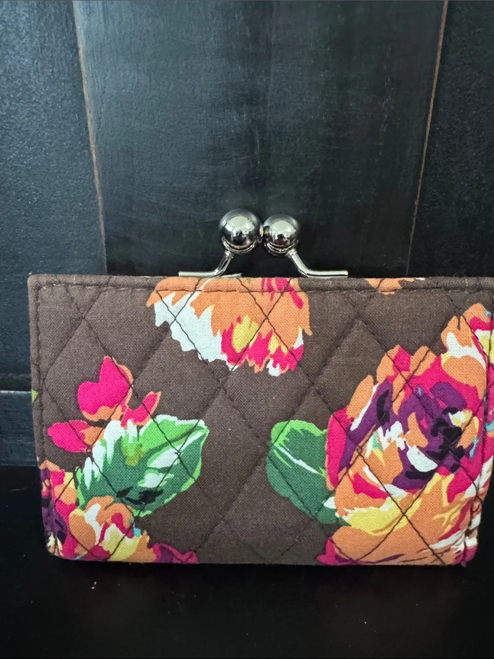 Vera Bradley Floral Quilted Clasp Wallet - Brown, Pink & Orange