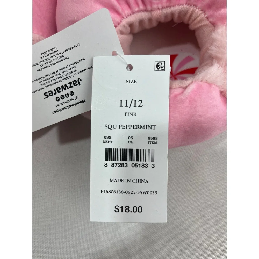 Squishmallows Peppermint Hot Cocoa Plush Slippers Pink Kids Size 11/12 NWT