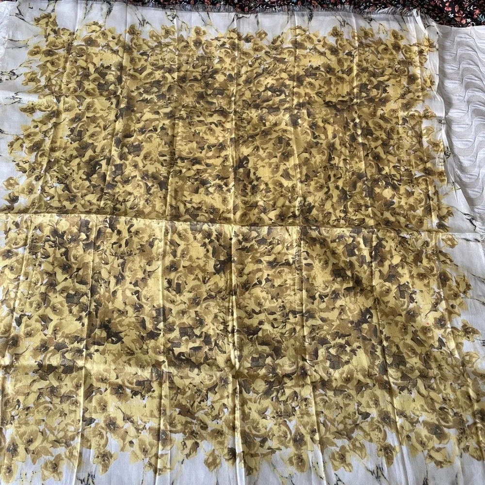 Large mustard yellow Floral scarf Shawl Wrap Lightweight Silk‎ 46.5