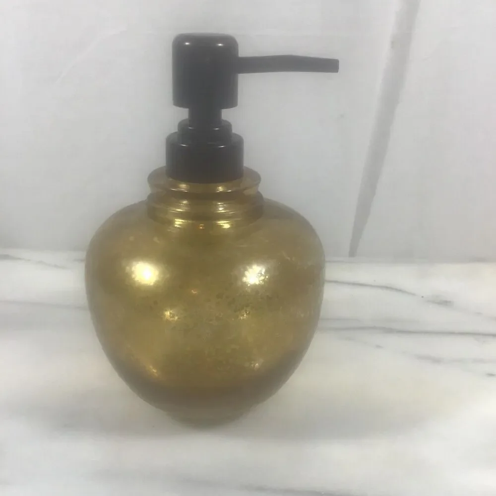 Gold Colored Glass Soap/Lotion Dispenser with Black Pump, Home Decor