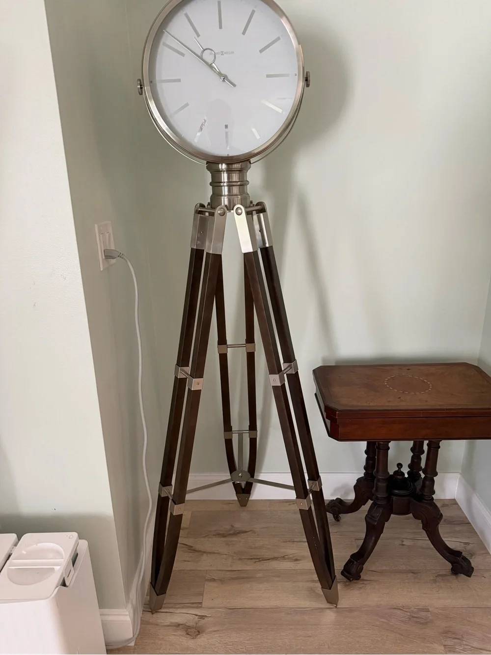 Clock Floor Tripod in Silver and Dark Brown