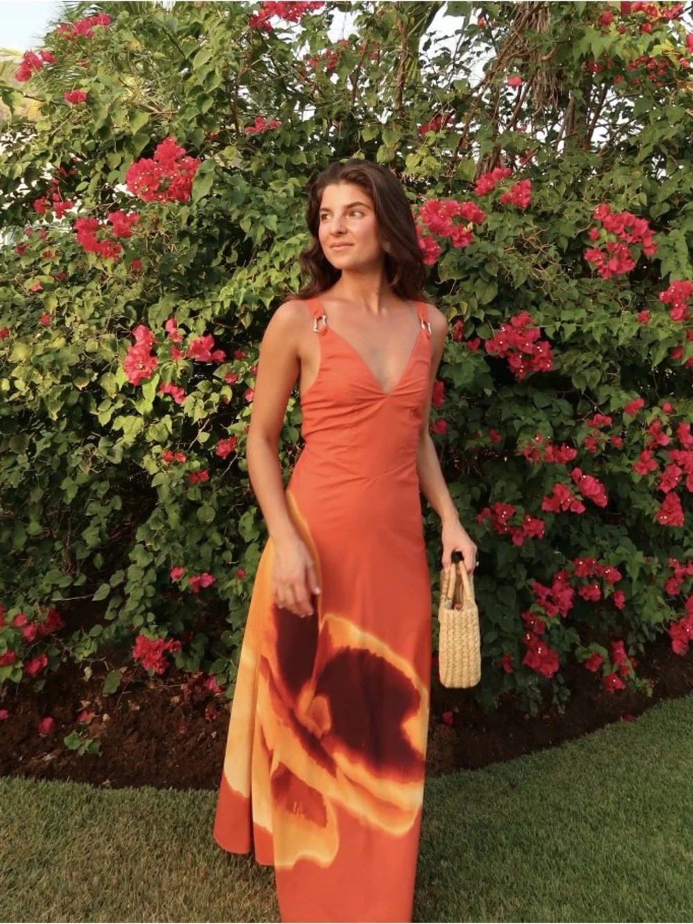 Abercrombie Dipped Waist Hardware Maxi Dress Orange Floral Size XS