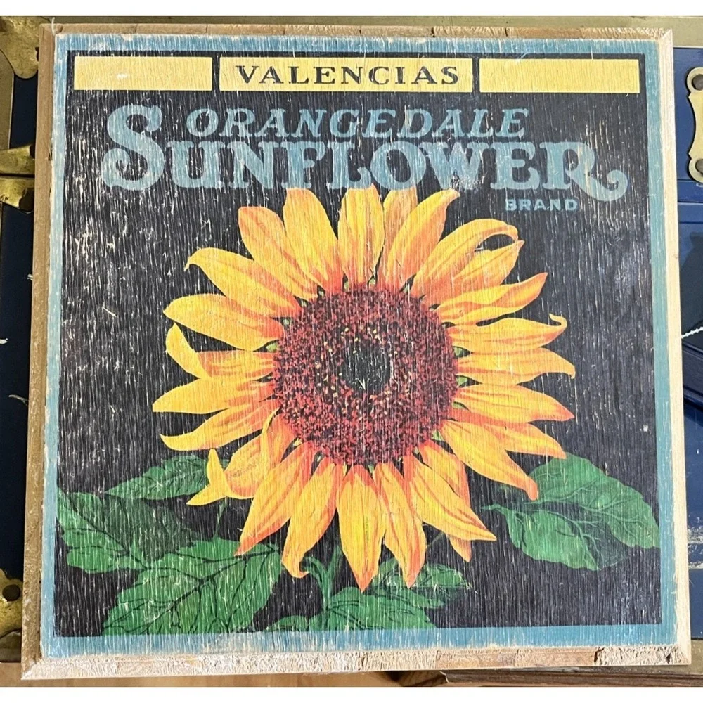 ORANGEDALE Sunflower Valencias Crate Label Wall Art Wood Farmhouse Decor 10x10in