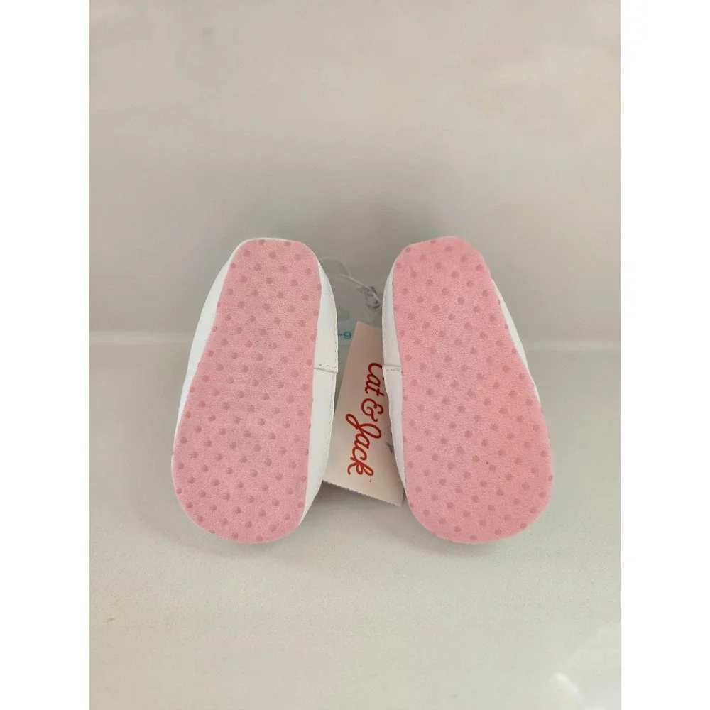 Cat & Jack Baby Girls Pink Floral Eyelet‎ Slip On Crib Shoes Size 6-9 Months NWT