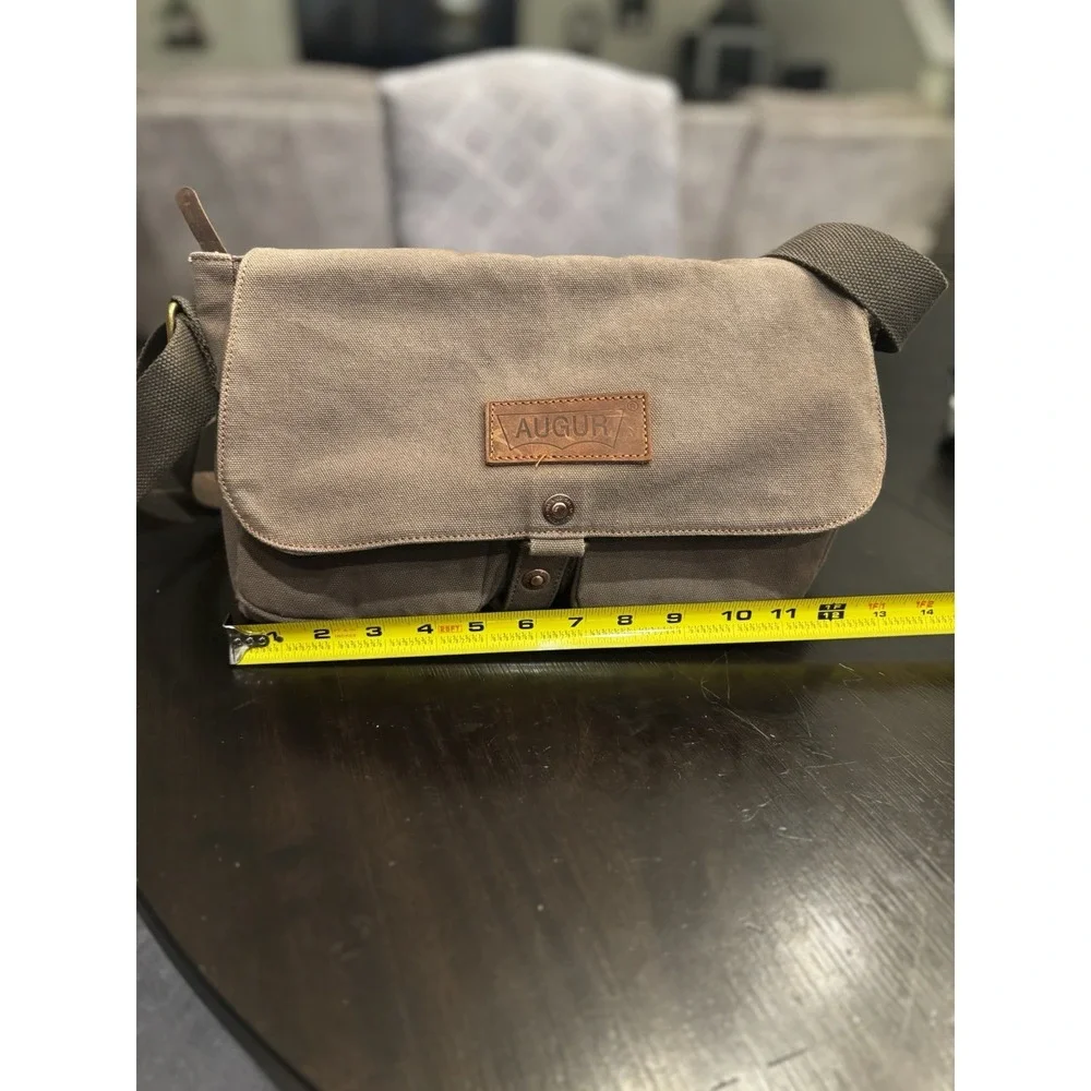 Augur Canvas Messenger Bag Adjustable Strap Pockets Brown Durable Rugged