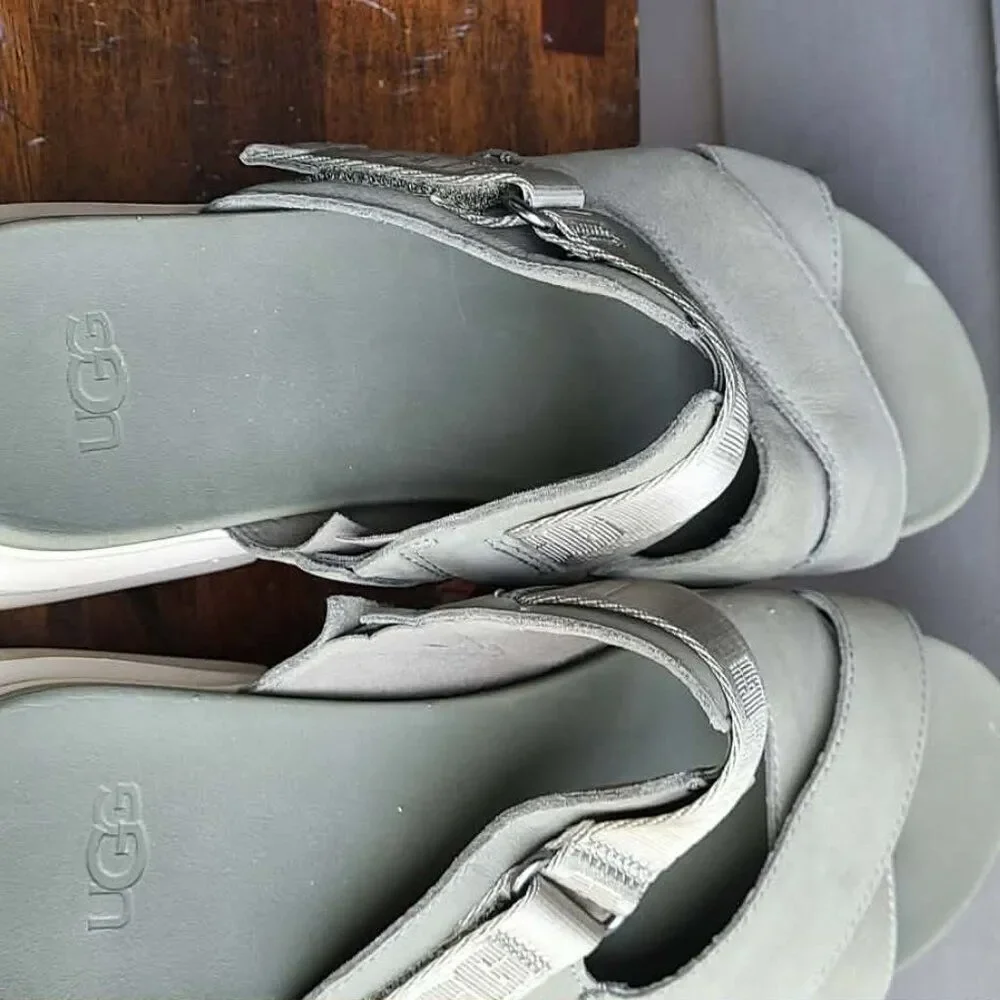 UGG Ashton Slide Gray Green Leather Logo Platform Sandals size 10