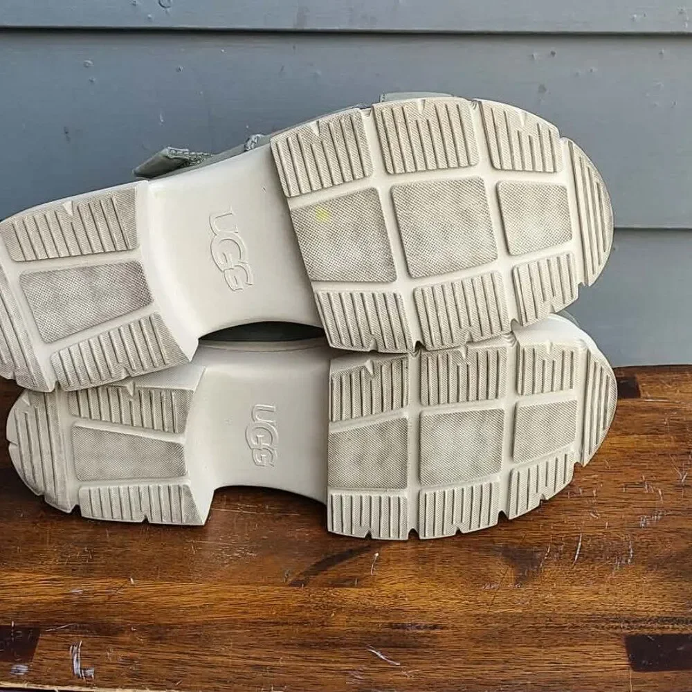UGG Ashton Slide Gray Green Leather Logo Platform Sandals size 10