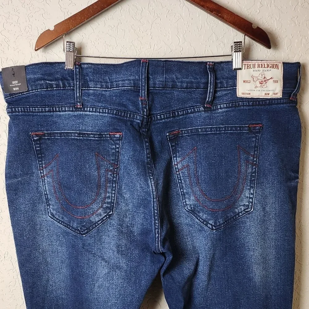 True Religion Ricky Relaxed Straight Jeans Dark Indigo Blaster Size 44