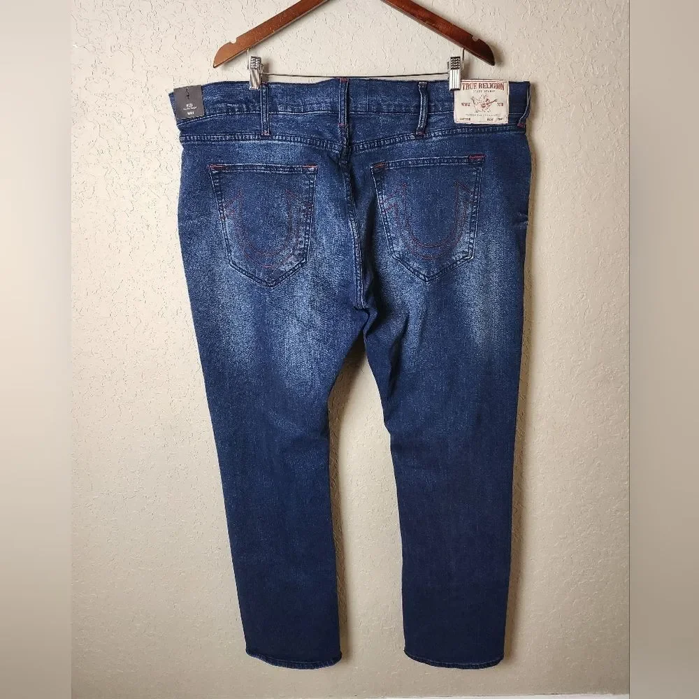 True Religion Ricky Relaxed Straight Jeans Dark Indigo Blaster Size 44