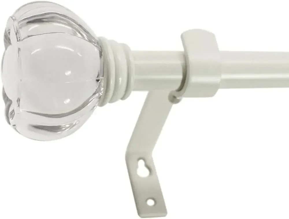 Beme Acrylic Crown Clear Curtain Rod Set 48 to 86 in White