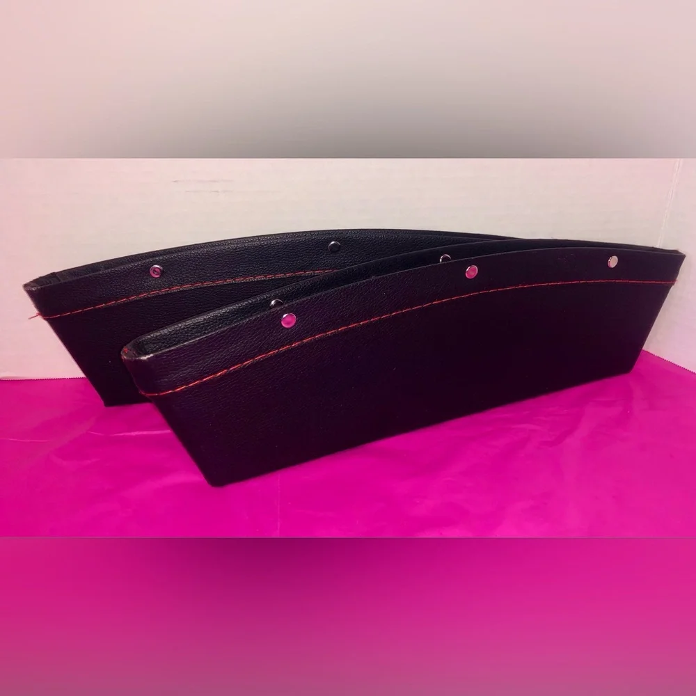 Set of 2 Car Storage IPhone Glasses Keys Tissues Anything Holder Black Leather