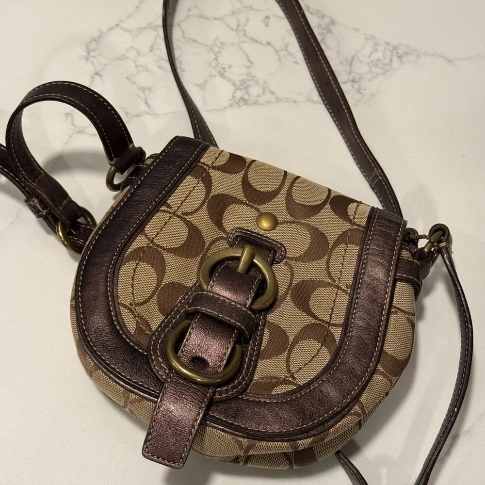 Coach Signature Brown and Tan Vintage Y2K Crossbody Bag
