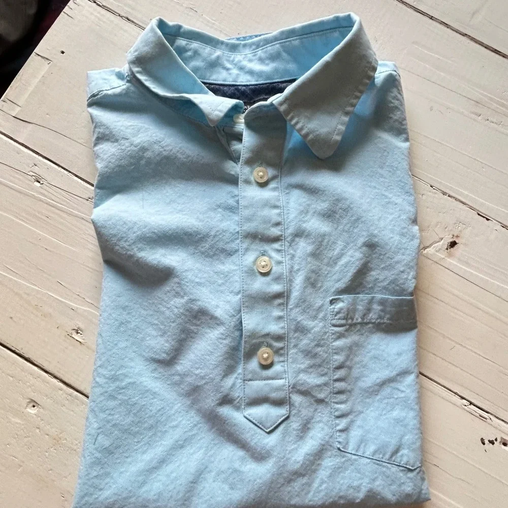 Banana Republic Mens M Blue Soft Wash Cotton Short Sleeve Popover Shirt Pocket