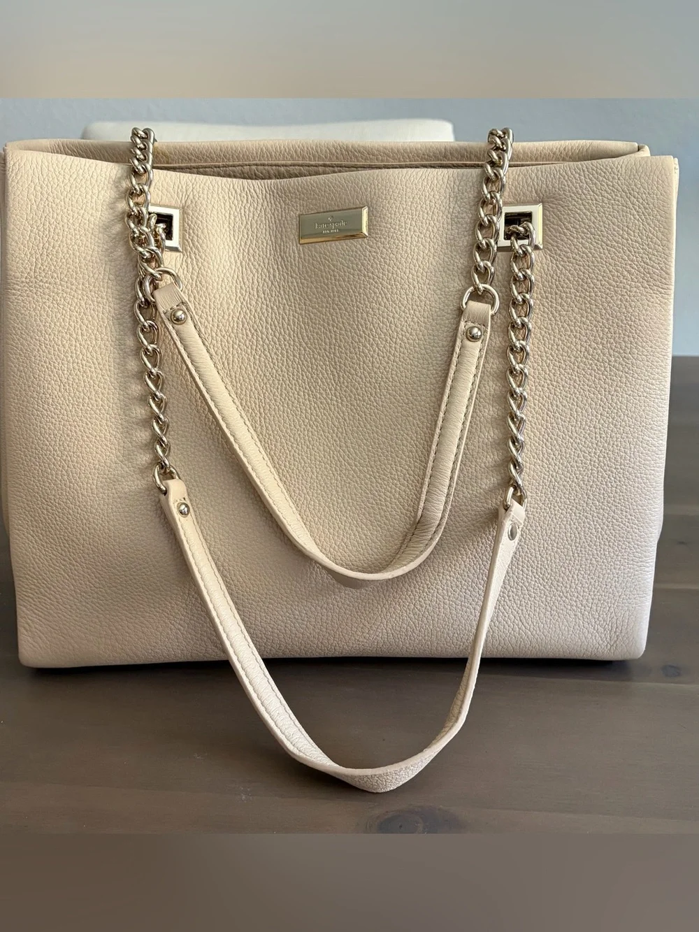 Kate Spade Cream Pebbled Leather Chain Tote